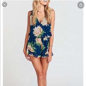 Show Me Your Mumu Riri Sunflower Romper Ruffle Hem Navy Floral Summer Beachy